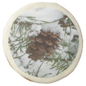 Snowy Pine Cone I Winter Nature Photography Sugar Cookie (Front)