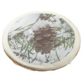 Snowy Pine Cone I Winter Nature Photography Sugar Cookie (Angled)