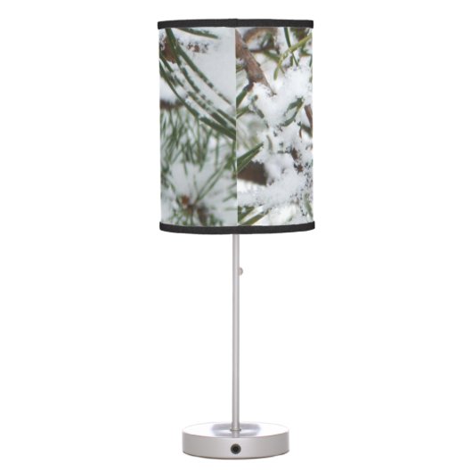Snowy Pine Cone I Winter Nature Photography Table Lamp (Back)