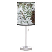 Snowy Pine Cone I Winter Nature Photography Table Lamp (Left)