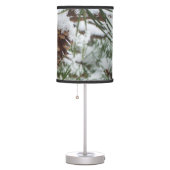 Snowy Pine Cone I Winter Nature Photography Table Lamp (Right)