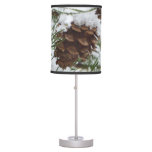 Snowy Pine Cone I Winter Nature Photography Table Lamp