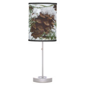 Snowy Pine Cone I Winter Nature Photography Table Lamp (Front)
