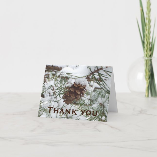 Snowy Pine Cone I Winter Nature Photography Thank You Card (Front)