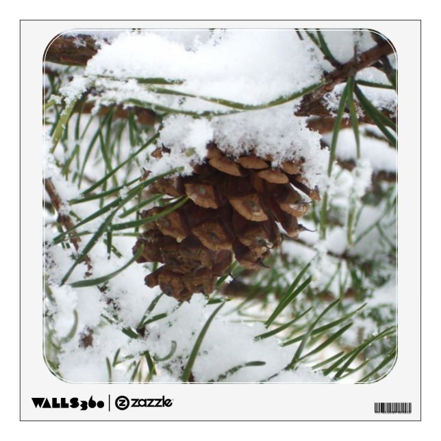 Snowy Pine Cone I Winter Nature Photography Wall Sticker (Front)