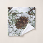 Snowy Pine Cone I Winter Nature Photography Wash Cloth