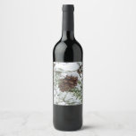 Snowy Pine Cone I Winter Nature Photography Wine Label