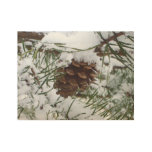 Snowy Pine Cone I Winter Nature Photography Wood Poster
