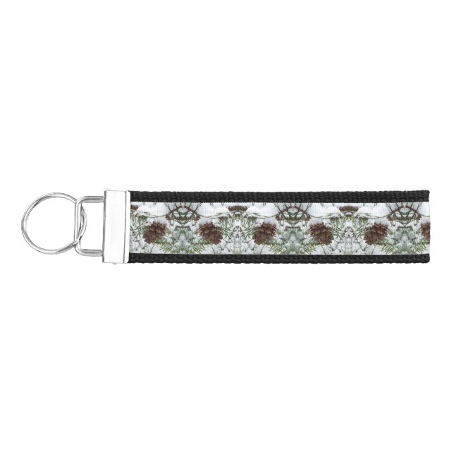 Snowy Pine Cone I Winter Nature Photography Wrist Keychain (Keys on Left)