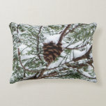 Snowy Pine Cone II Winter Nature Photography Accent Pillow