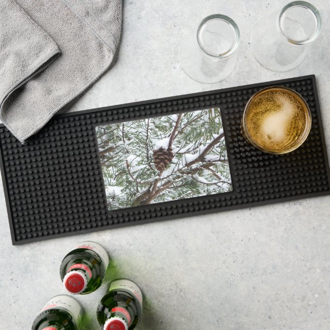 Snowy Pine Cone II Winter Nature Photography Bar Mat (Insitu (Bar 1))