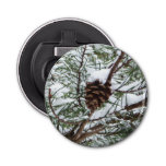 Snowy Pine Cone II Winter Nature Photography Bottle Opener