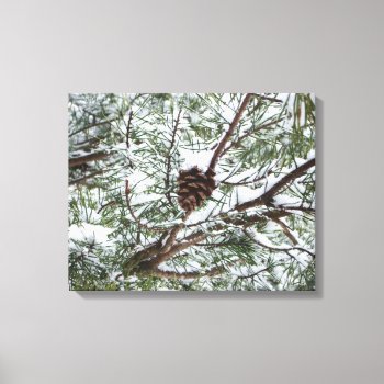 Snowy Pine Cone Ii Winter Nature Photography Canvas Print by mlewallpapers at Zazzle