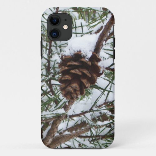 Snowy Pine Cone II Winter Nature Photography iPhone 11 Case