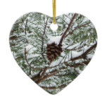 Snowy Pine Cone II Winter Nature Photography Ceramic Ornament