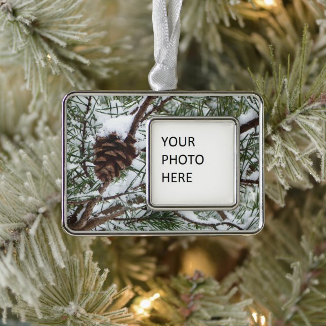 Snowy Pine Cone II Winter Nature Photography Christmas Ornament (Tree)