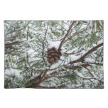 Snowy Pine Cone II Winter Nature Photography Cloth Placemat