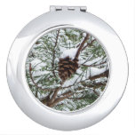 Snowy Pine Cone II Winter Nature Photography Compact Mirror