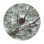 Snowy Pine Cone II Winter Nature Photography Cutting Board