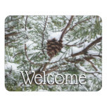 Snowy Pine Cone II Winter Nature Photography Door Sign