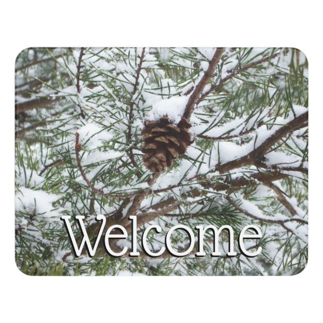 Snowy Pine Cone II Winter Nature Photography Door Sign (Contemporary Front)