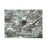 Snowy Pine Cone II Winter Nature Photography Doormat