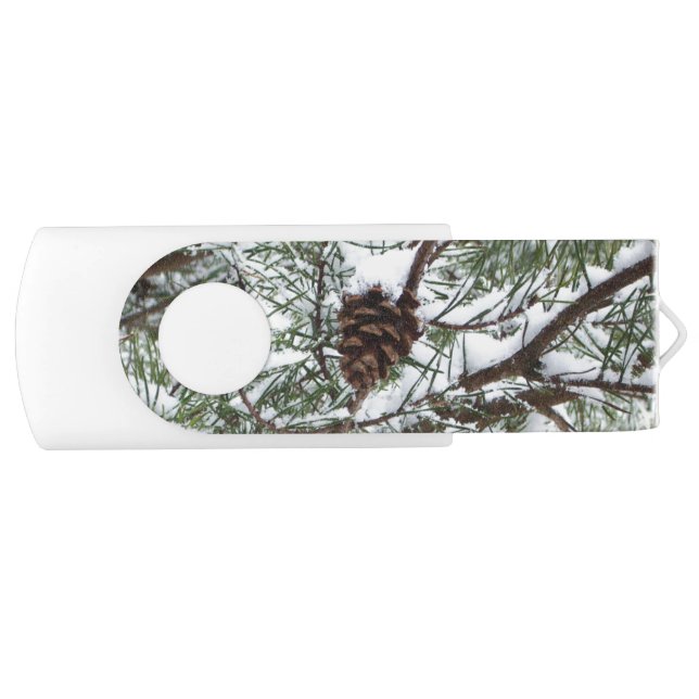 Snowy Pine Cone II Winter Nature Photography Flash Drive (Front)