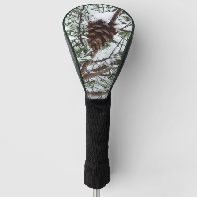 Snowy Pine Cone II Winter Nature Photography Golf Head Cover (Front)