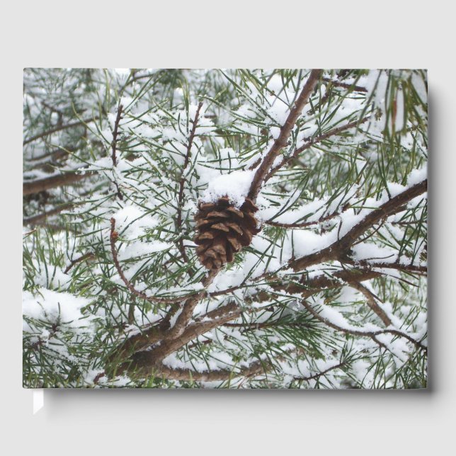 Snowy Pine Cone II Winter Nature Photography Guest Book (Front)