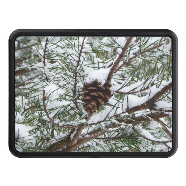 Snowy Pine Cone II Winter Nature Photography Hitch Cover (Front)