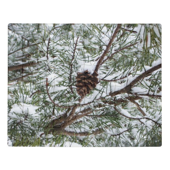 Snowy Pine Cone II Winter Nature Photography Jigsaw Puzzle (Puzzle Horizontal)