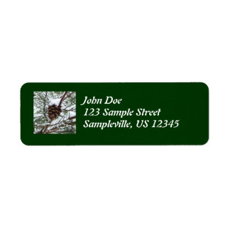 Snowy Pine Cone II Winter Nature Photography Label