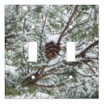Snowy Pine Cone II Winter Nature Photography Light Switch Cover