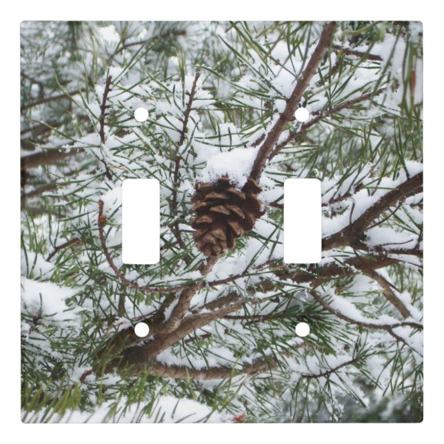 Snowy Pine Cone II Winter Nature Photography Light Switch Cover (Front)