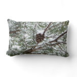 Snowy Pine Cone II Winter Nature Photography Lumbar Pillow