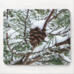 Snowy Pine Cone II Winter Nature Photography Mouse Pad