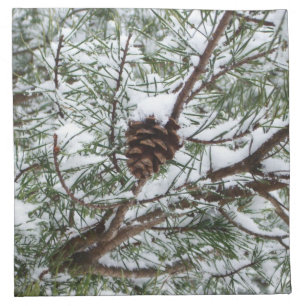 Snowy Pine Cone II Winter Nature Photography Napkin