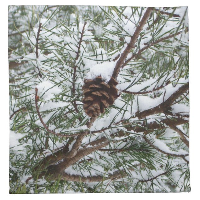 Snowy Pine Cone II Winter Nature Photography Napkin (Front)