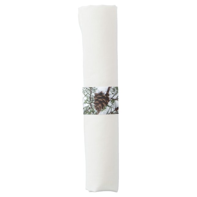 Snowy Pine Cone II Winter Nature Photography Napkin Bands (Front)
