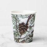 Snowy Pine Cone II Winter Nature Photography Paper Cups