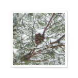 Snowy Pine Cone II Winter Nature Photography Paper Napkins