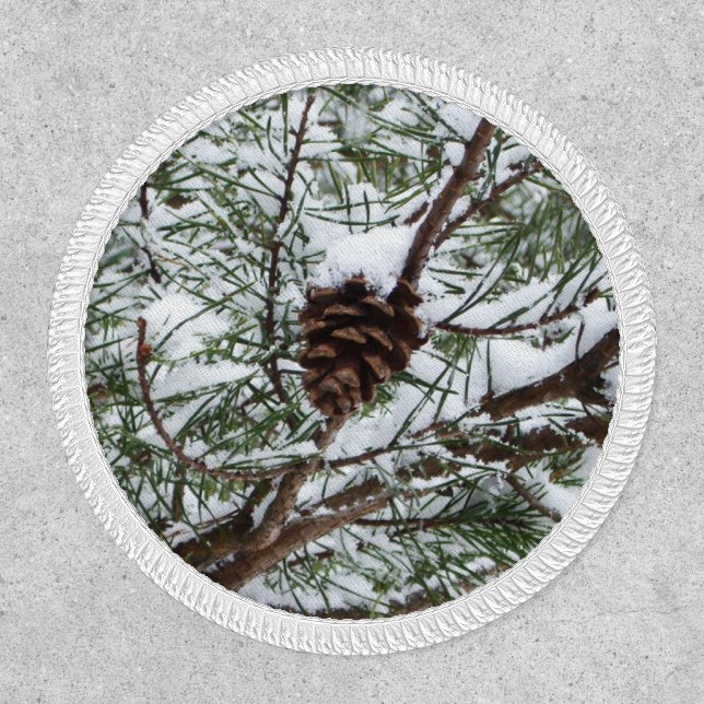 Snowy Pine Cone II Winter Nature Photography Patch (Front)