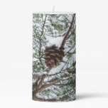 Snowy Pine Cone II Winter Nature Photography Pillar Candle