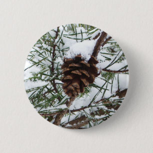 Snowy Pine Cone II Winter Nature Photography Pinback Button