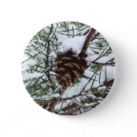 Snowy Pine Cone II Winter Nature Photography Pinback Button