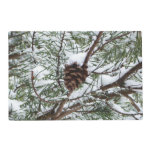 Snowy Pine Cone II Winter Nature Photography Placemat