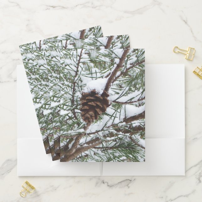 Snowy Pine Cone II Winter Nature Photography Pocket Folder (In Situ)