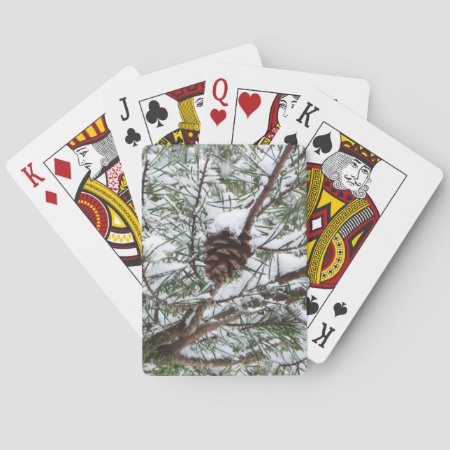 Snowy Pine Cone II Winter Nature Photography Poker Cards (Back)
