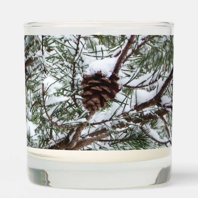 Snowy Pine Cone II Winter Nature Photography Scented Candle (Front)