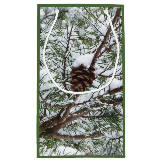 Snowy Pine Cone II Winter Nature Photography Small Gift Bag (Back)